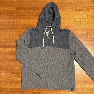 Lucky Brand Pullover Hoodie Mens XL Gray Blue Colorblock Henley Sweatshirt